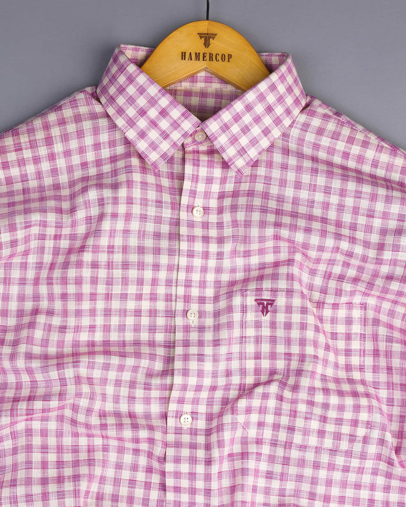 Merton Pink Check Amsler Linen Formal Cotton Shirt