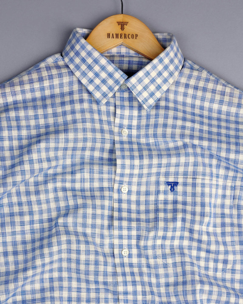 Merton Blue Check Amsler Linen Formal Cotton Shirt