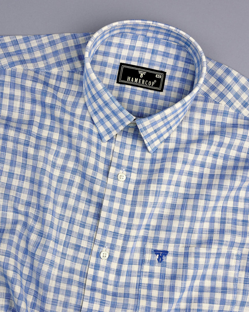 Merton Blue Check Amsler Linen Formal Cotton Shirt