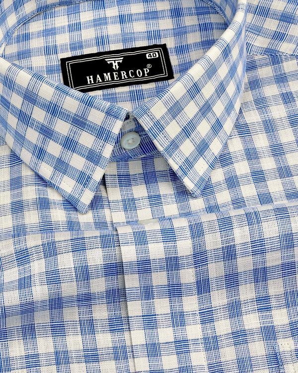 Merton Blue Check Amsler Linen Formal Cotton Shirt