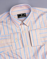 Olsen Cream With Blue Dobby Stripe Cotton Shirt