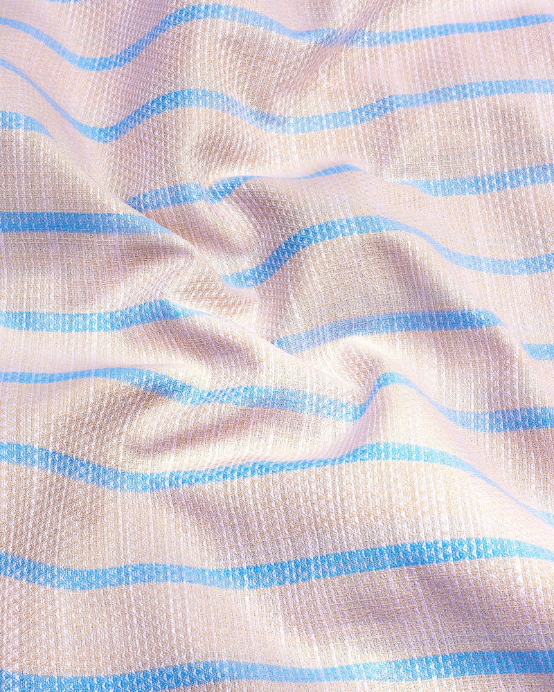 Olsen Cream With Blue Dobby Stripe Cotton Shirt