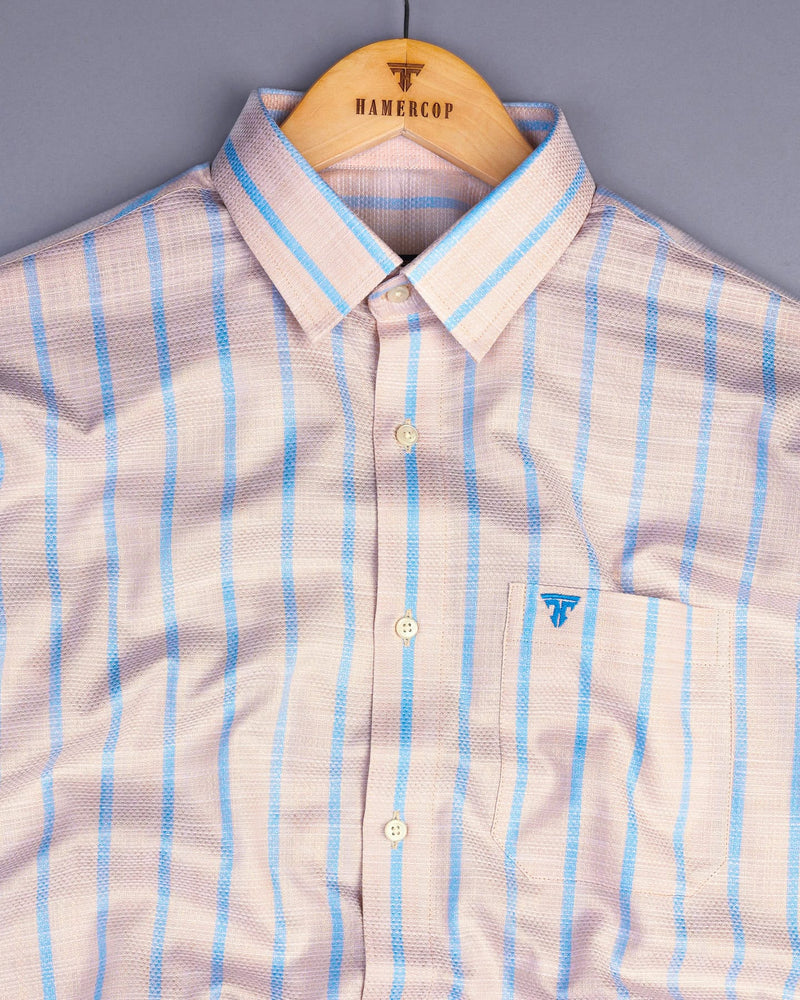 Olsen Cream With Blue Dobby Stripe Cotton Shirt