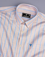 Olsen Cream With Blue Dobby Stripe Cotton Shirt