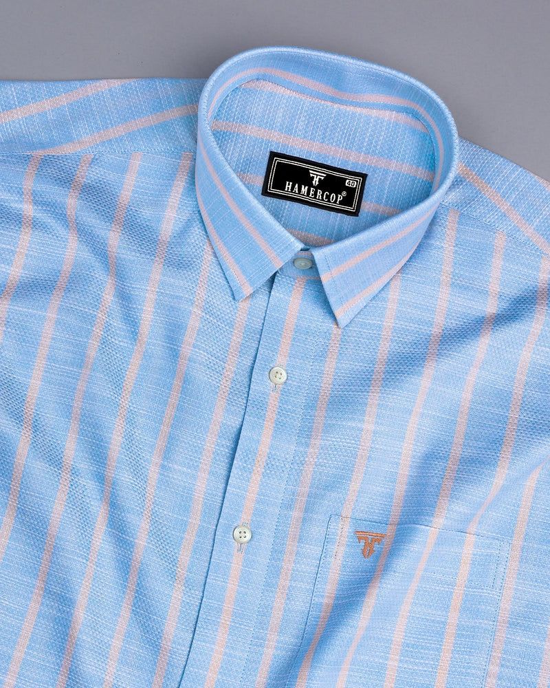 Olsen Blue With Cream Dobby Stripe Cotton Shirt