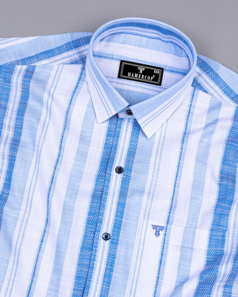 Peoria Blue With White Dobby Stripe Cotton Shirt