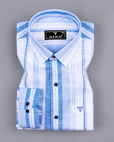 Peoria Blue With White Dobby Stripe Cotton Shirt