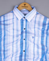 Peoria Blue With White Dobby Stripe Cotton Shirt