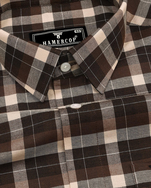 Olten Brown With Cream Check Oxford Cotton Shirt