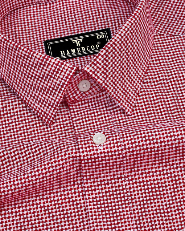 Lucifer Maroon With White Small Check Oxford Cotton Shirt