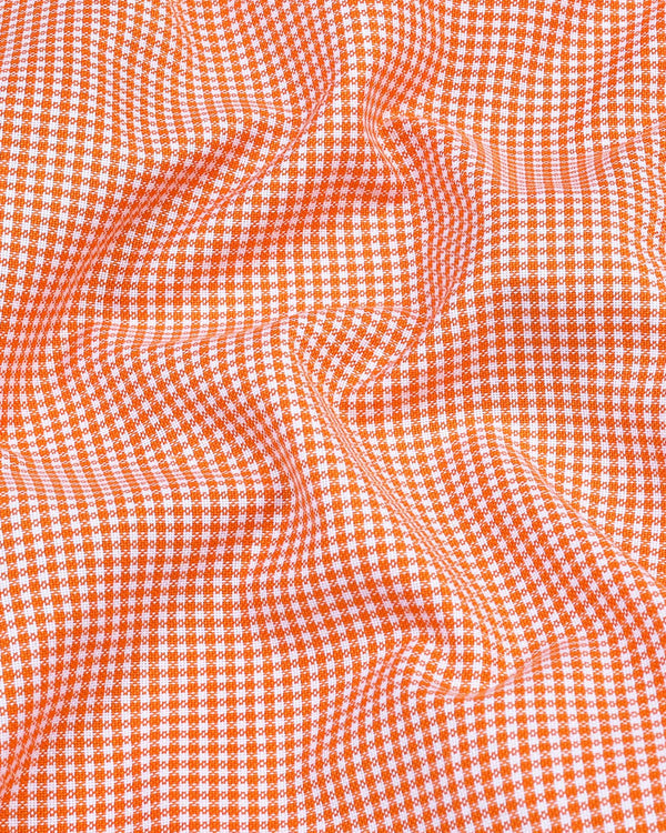 Lucifer Orange With White Small Check Oxford Cotton Designer Shirt