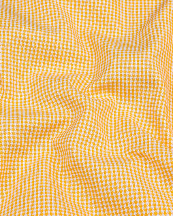 Lucifer Yellow With White Small Check Oxford Cotton Designer Shirt