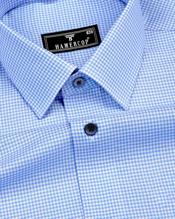 Lucifer SkyBlue With White Small Check Oxford Cotton Shirt