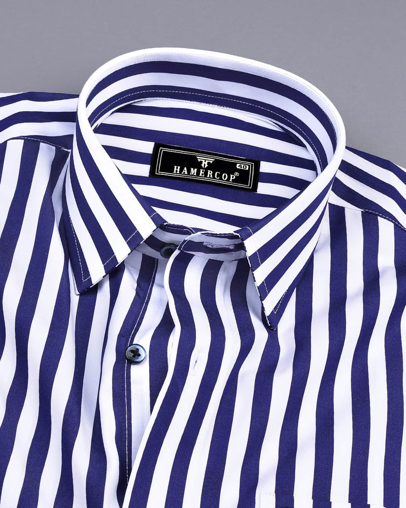 Epsom Blue With White Stripe Formal Cotton Shirt