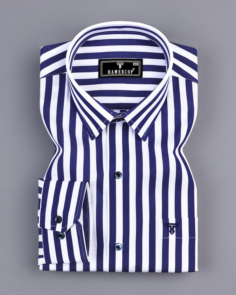 Epsom Blue With White Stripe Formal Cotton Shirt