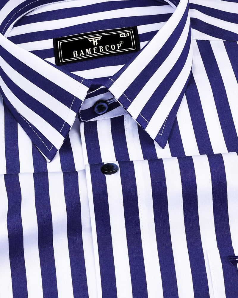 Epsom Blue With White Stripe Formal Cotton Shirt