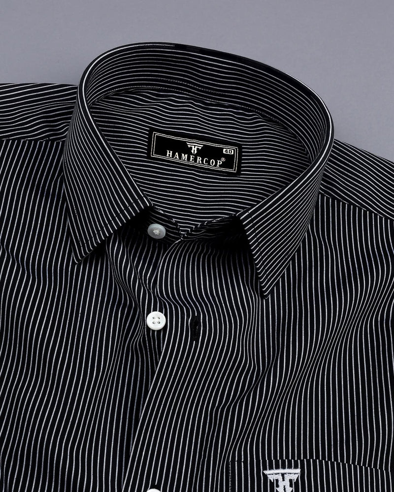 Onyx Black With White Stripe Formal Cotton Shirt