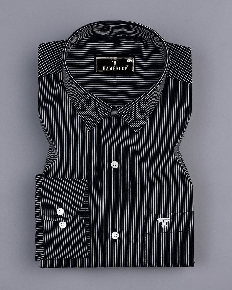 Onyx Black With White Stripe Formal Cotton Shirt