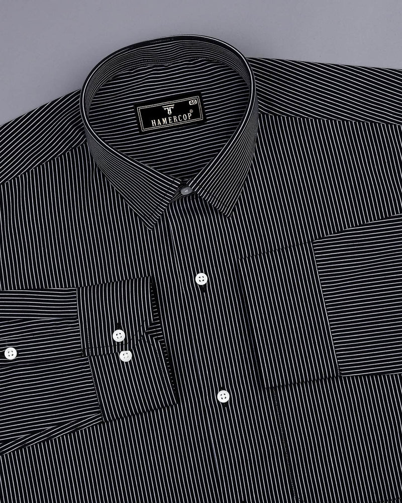 Onyx Black With White Stripe Formal Cotton Shirt