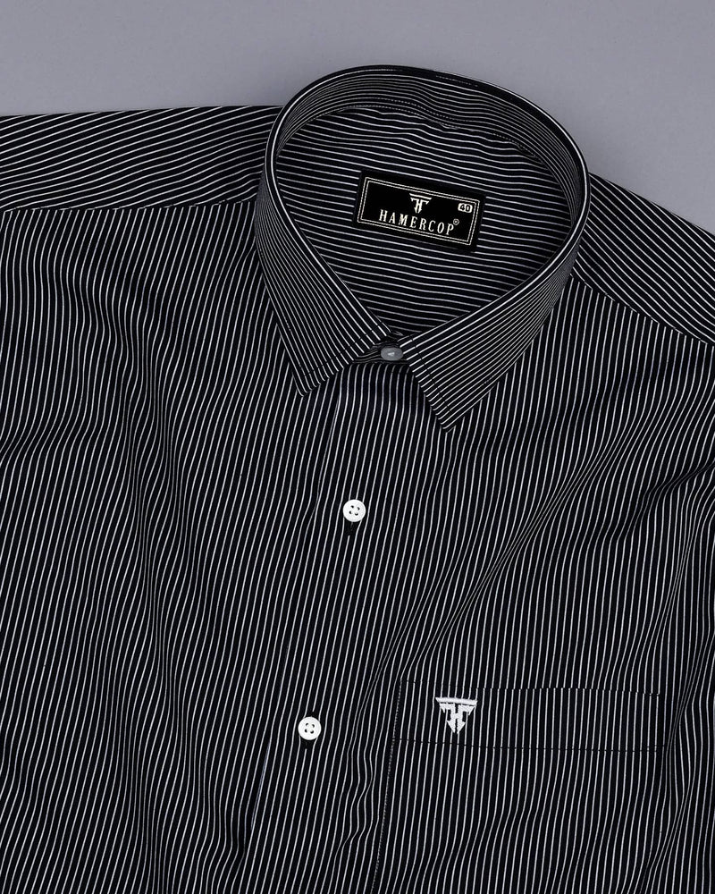 Onyx Black With White Stripe Formal Cotton Shirt