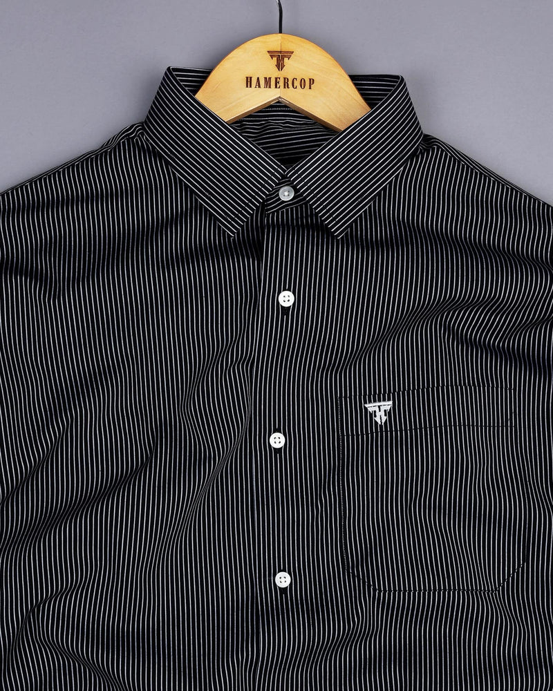 Onyx Black With White Stripe Formal Cotton Shirt