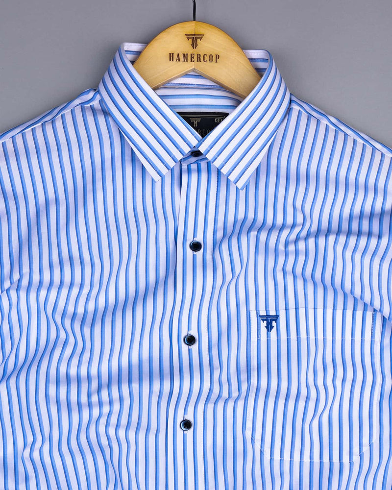 Stoffy Blue With White Stripe Formal Cotton Shirt