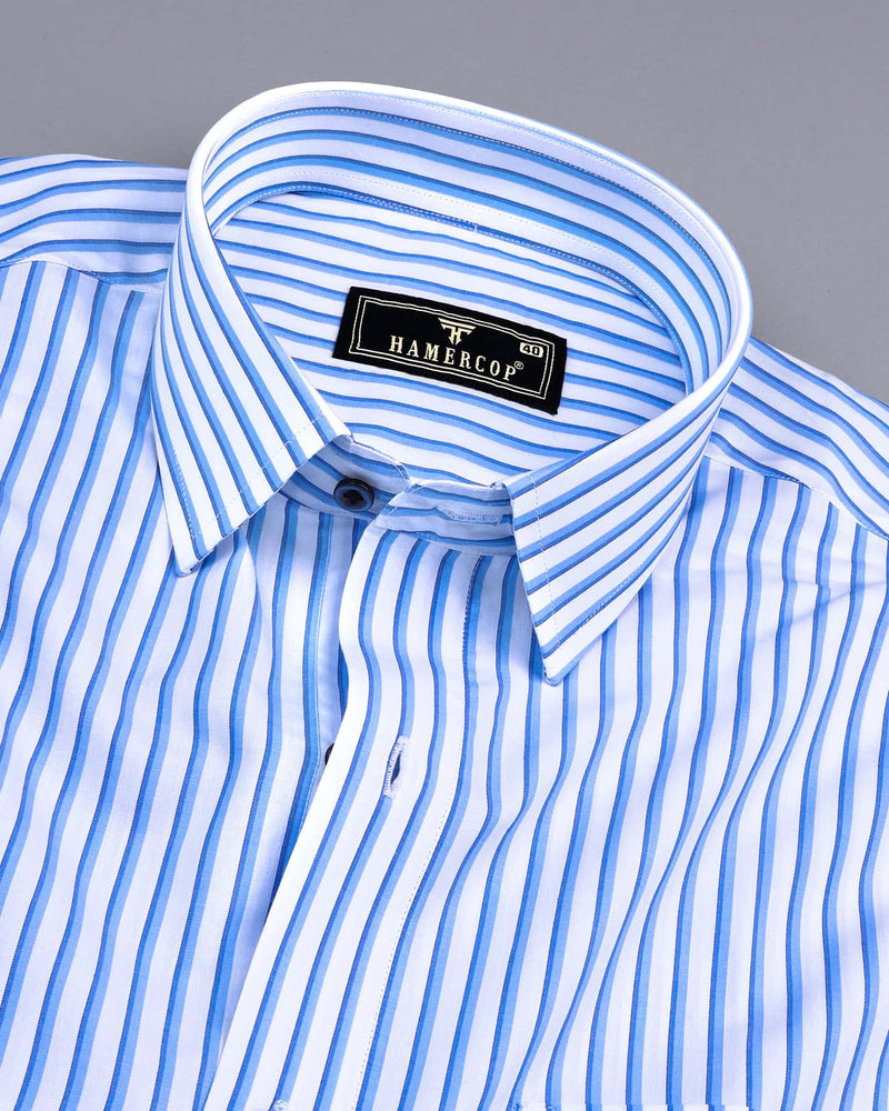 Stoffy Blue With White Stripe Formal Cotton Shirt