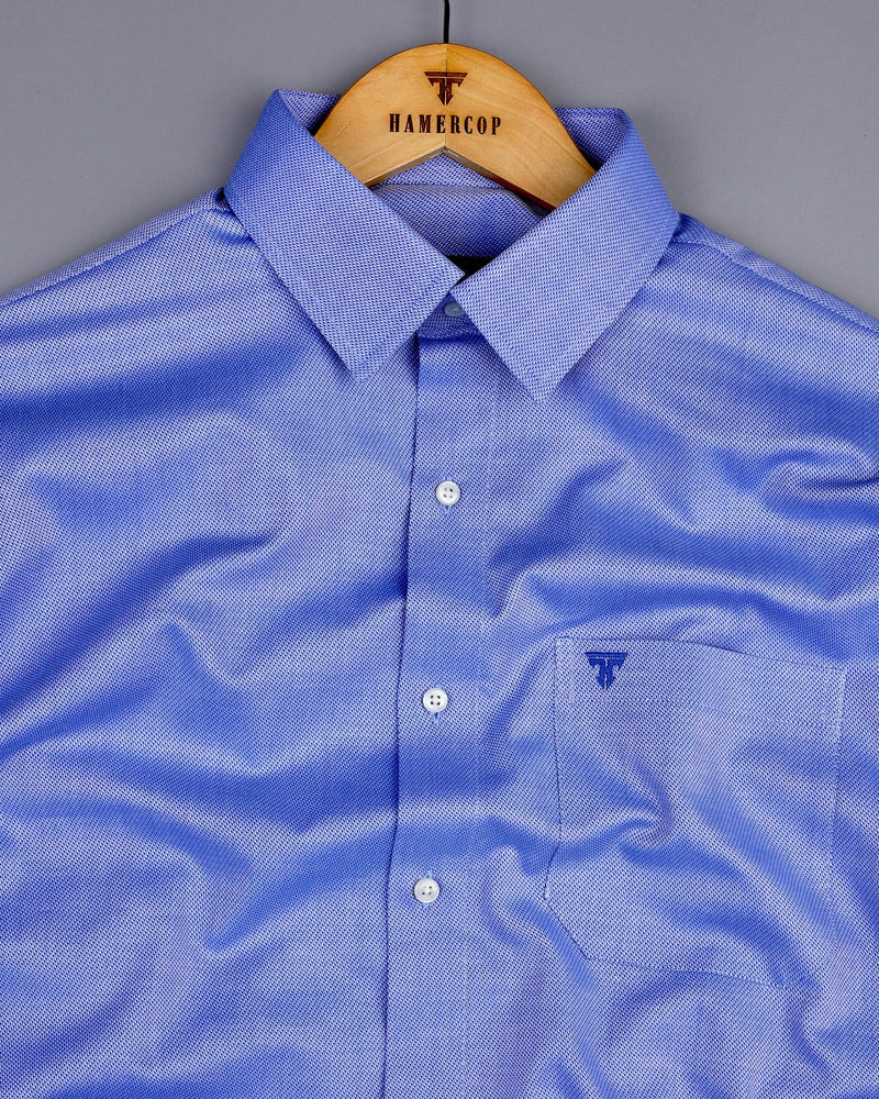 Boomer Blue With White Jacquard Textured Cotton Shirt