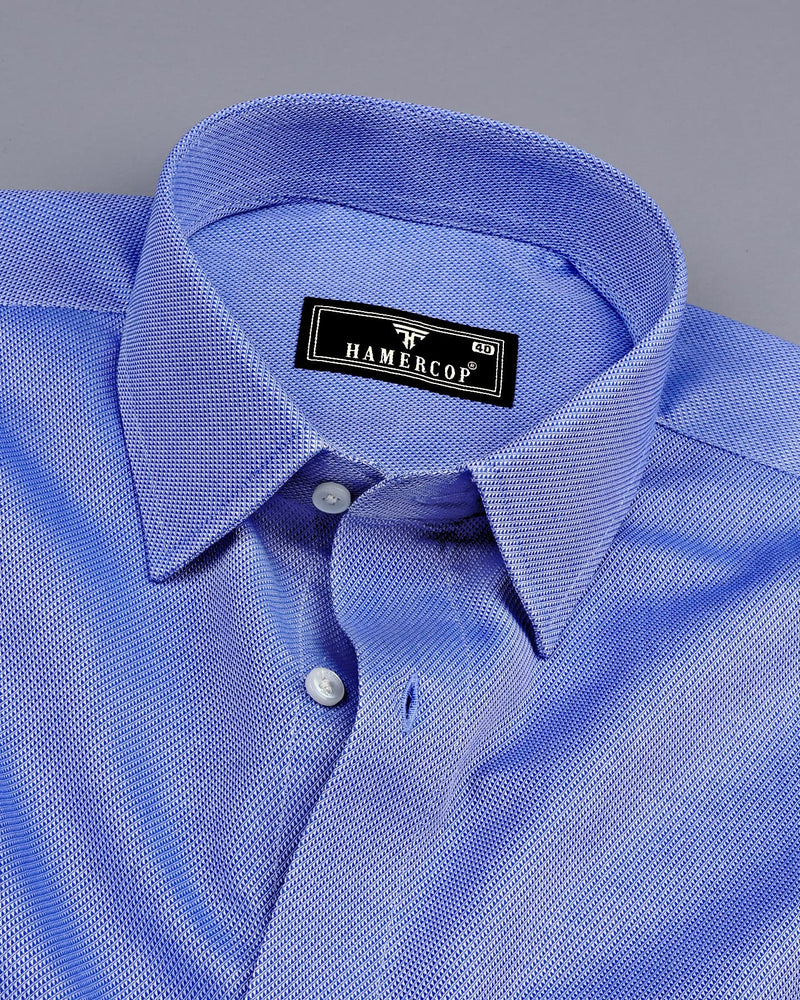 Boomer Blue With White Jacquard Textured Cotton Shirt