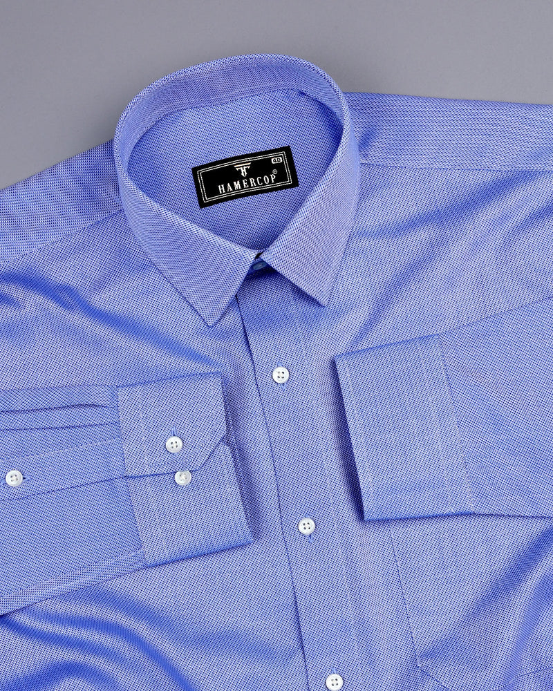 Boomer Blue With White Jacquard Textured Cotton Shirt