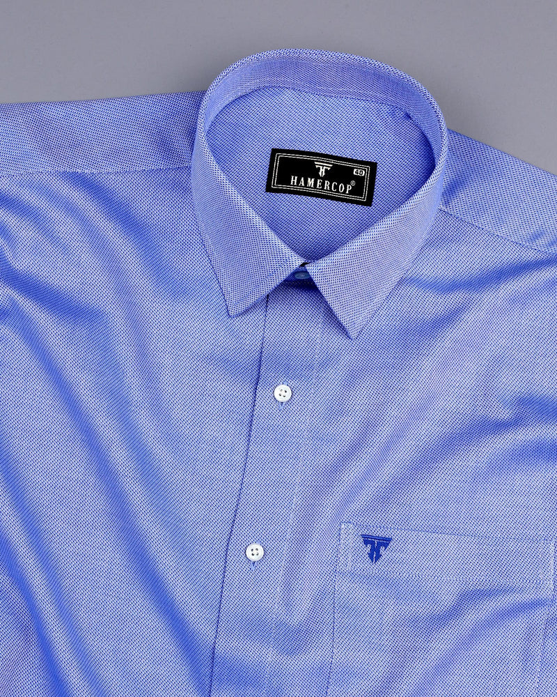 Boomer Blue With White Jacquard Textured Cotton Shirt