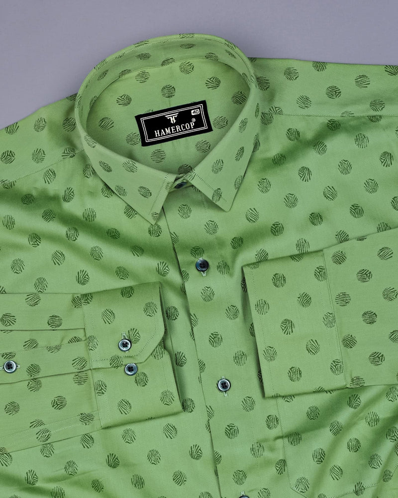 Lime Green Jacquard Ball Textured Cotton Shirt