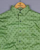 Lime Green Jacquard Ball Textured Cotton Shirt