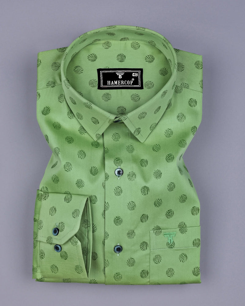 Lime Green Jacquard Ball Textured Cotton Shirt