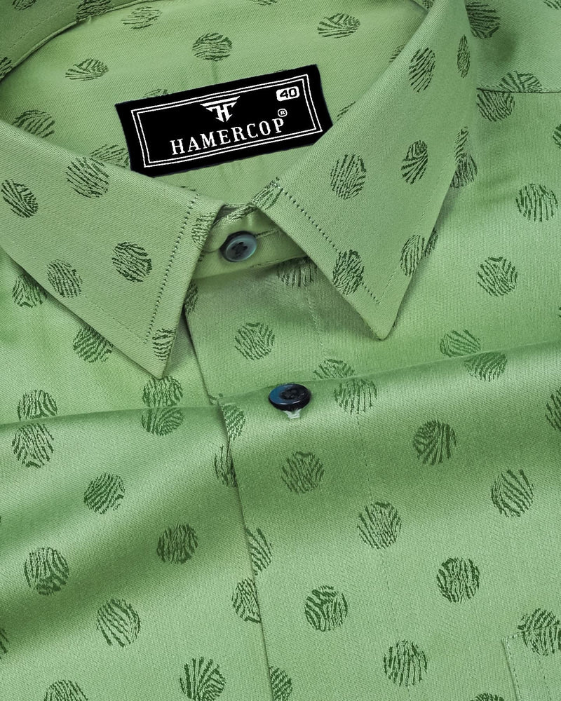 Lime Green Jacquard Ball Textured Cotton Shirt