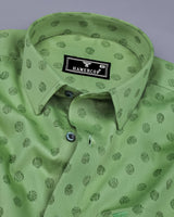 Lime Green Jacquard Ball Textured Cotton Shirt