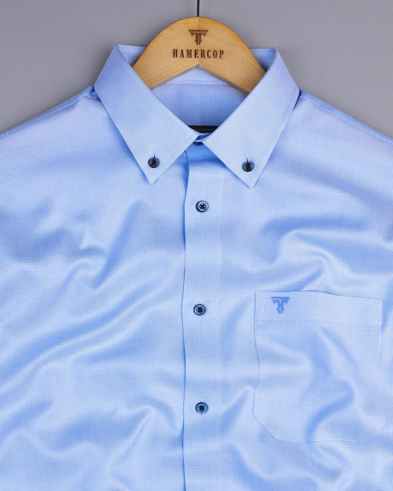 Sky Alice Blue Dobby Textured Formal Cotton Shirt