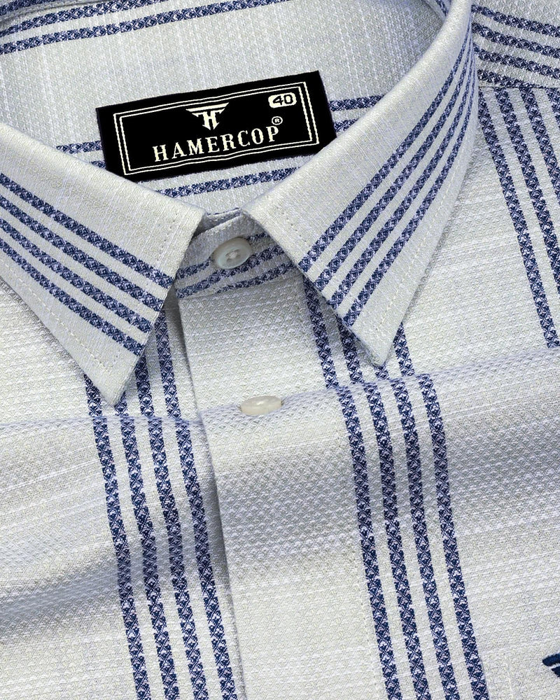 Equador Gray With Blue Dobby Stripe Cotton Shirt