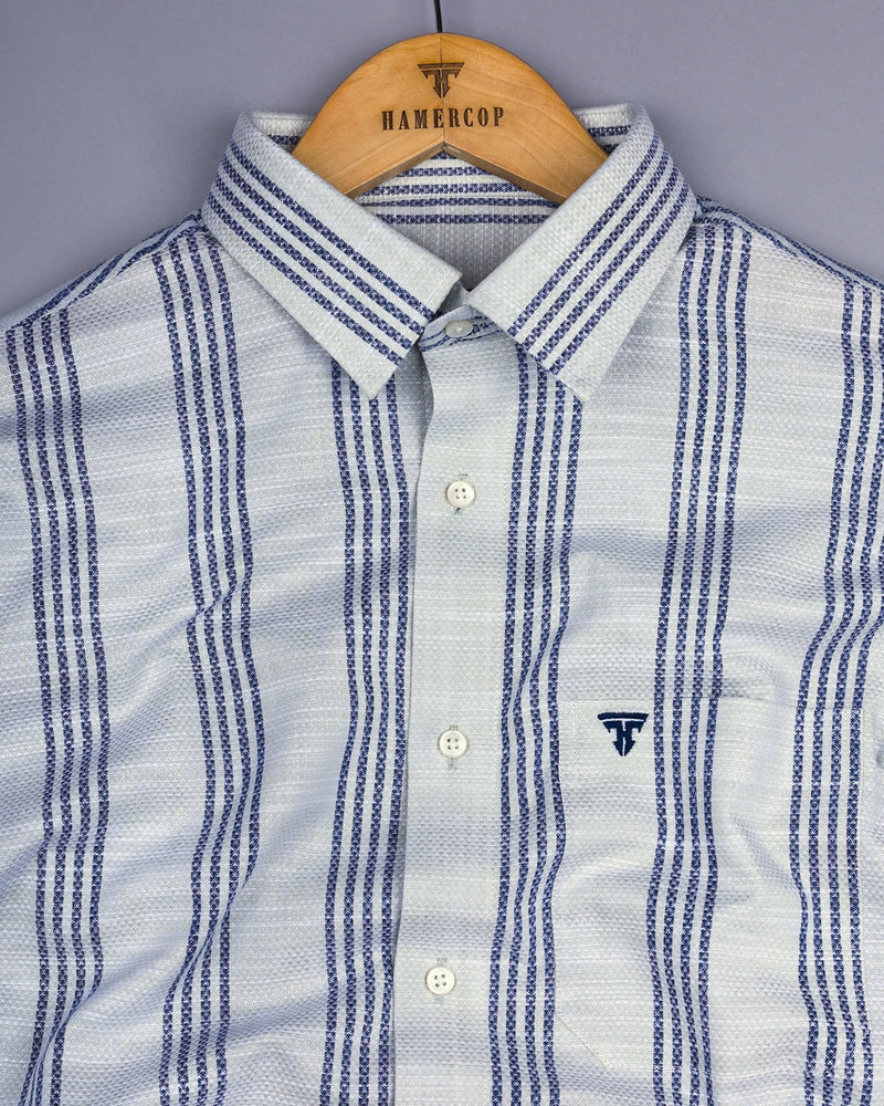 Equador Gray With Blue Dobby Stripe Cotton Shirt