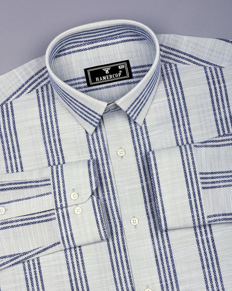 Equador Gray With Blue Dobby Stripe Cotton Shirt