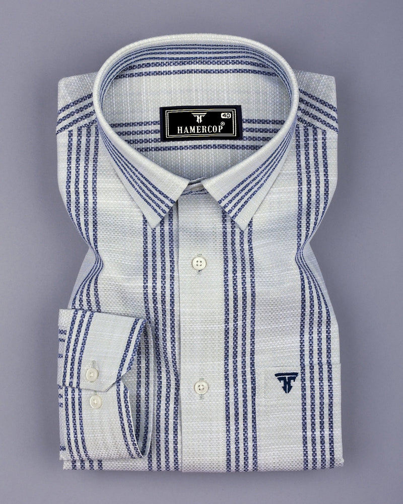 Equador Gray With Blue Dobby Stripe Cotton Shirt