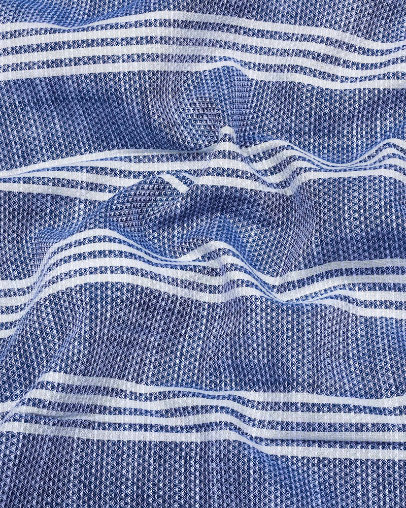 Equador Blue With Gray Dobby Stripe Cotton Shirt