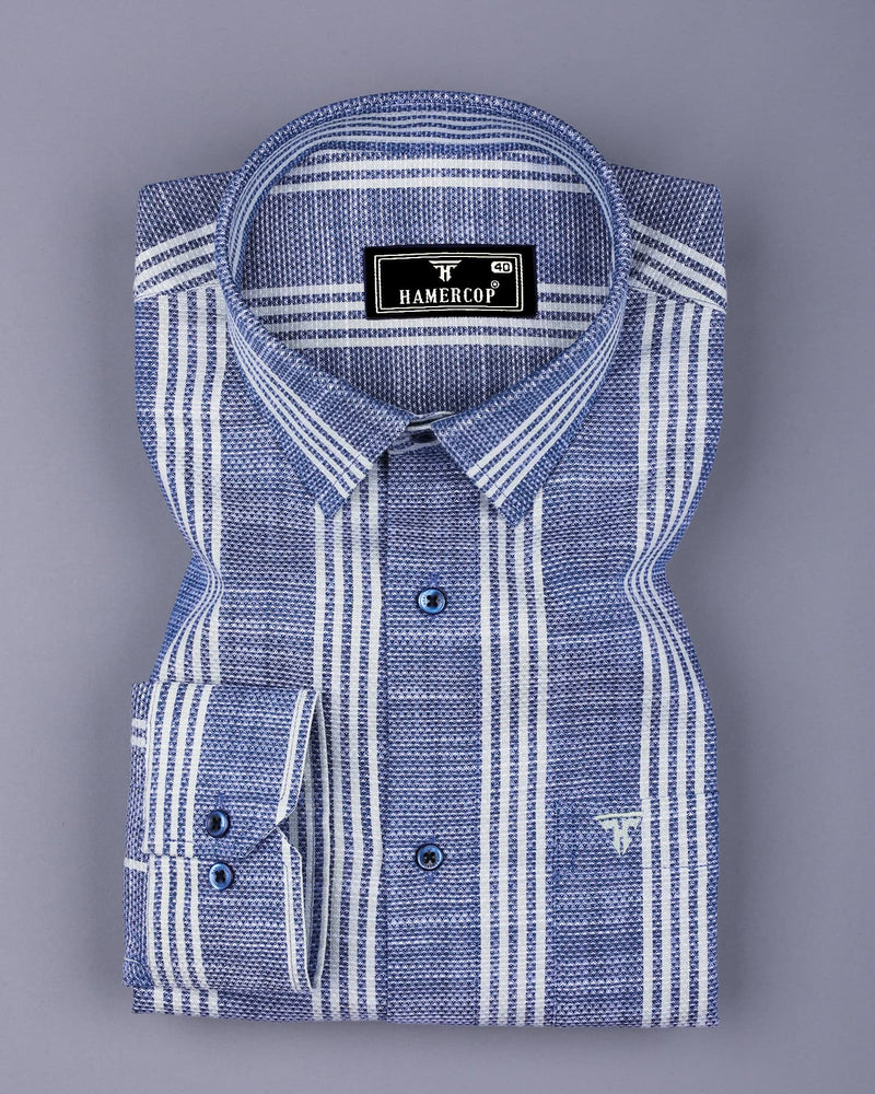 Equador Blue With Gray Dobby Stripe Cotton Shirt