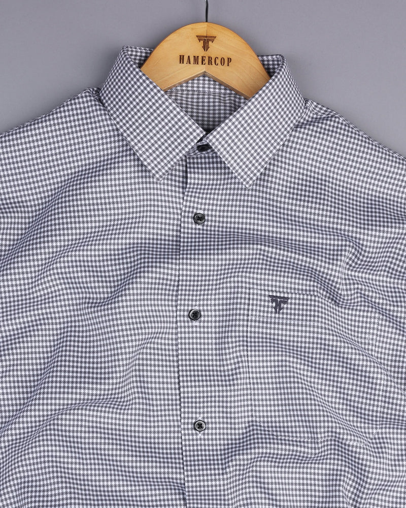 Canton Gray With White Houndstooth Premium Giza Shirt