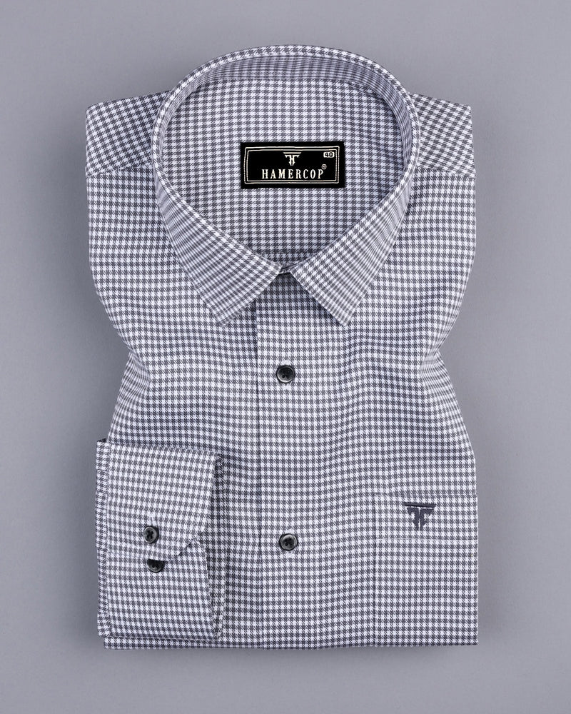 Canton Gray With White Houndstooth Premium Giza Shirt