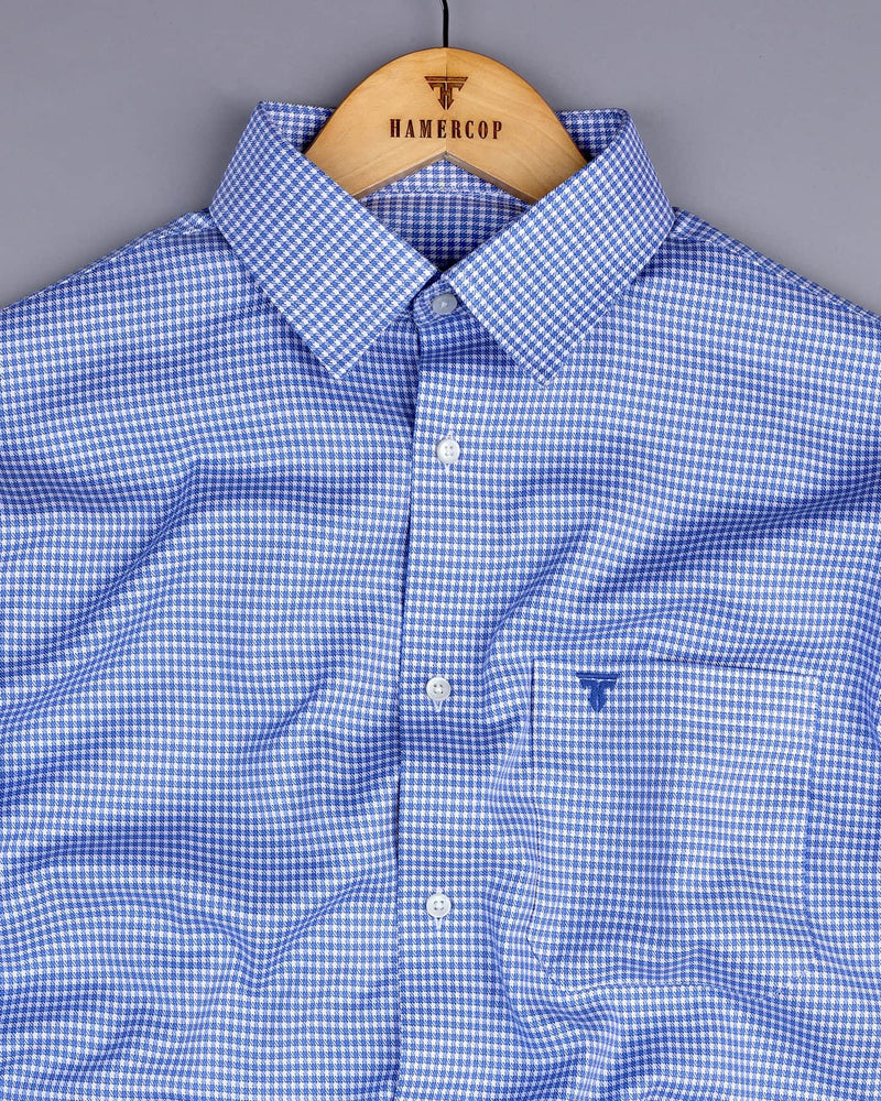 Canton Blue With White Houndstooth Premium Giza Shirt