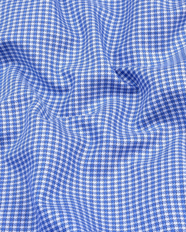 Canton Blue With White Houndstooth Premium Giza Shirt