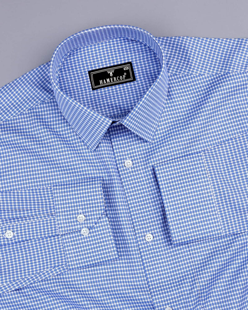 Canton Blue With White Houndstooth Premium Giza Shirt