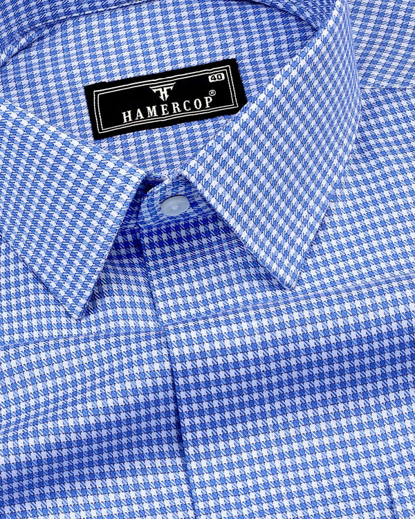 Canton Blue With White Houndstooth Premium Giza Shirt