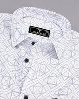 Carnate White With Black Printed Dobby Cotton Shirt